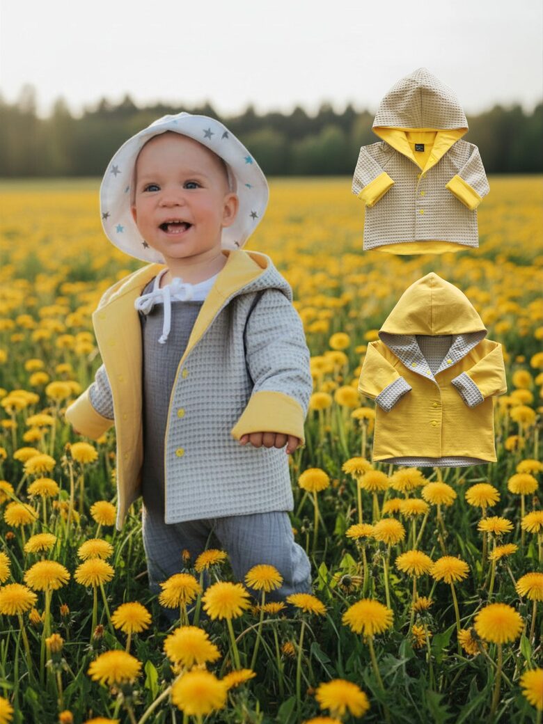 DIVPUSĒJĀ KOKVILNAS JAKA- dzeltena